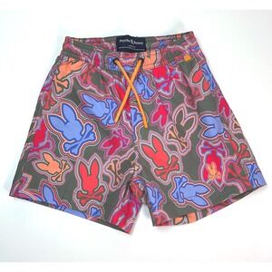 Psycho Bunny Kids Swim Trunks Multi Color Bunny Skull Print Size 4 XXS
